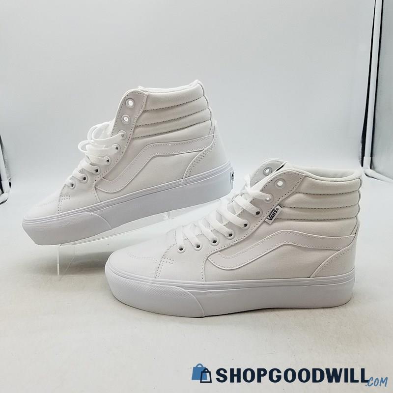 Vans Women's Sk8-Hi White Fabric Sneakers Sz 9.5