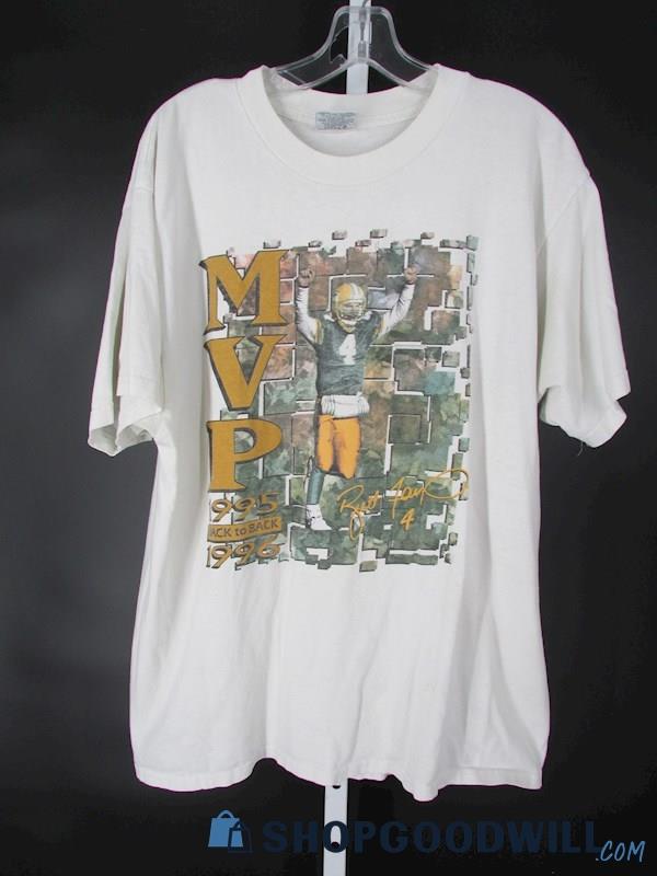 Green Bay Packers Brett Favre 4 MVP Men's Vtg White Short Sleeve T-Shirt SZ XL