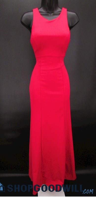 My Michelle Women's Hot Pink High Neck Open Back Ruffle Detail Formal Gown SZ 0