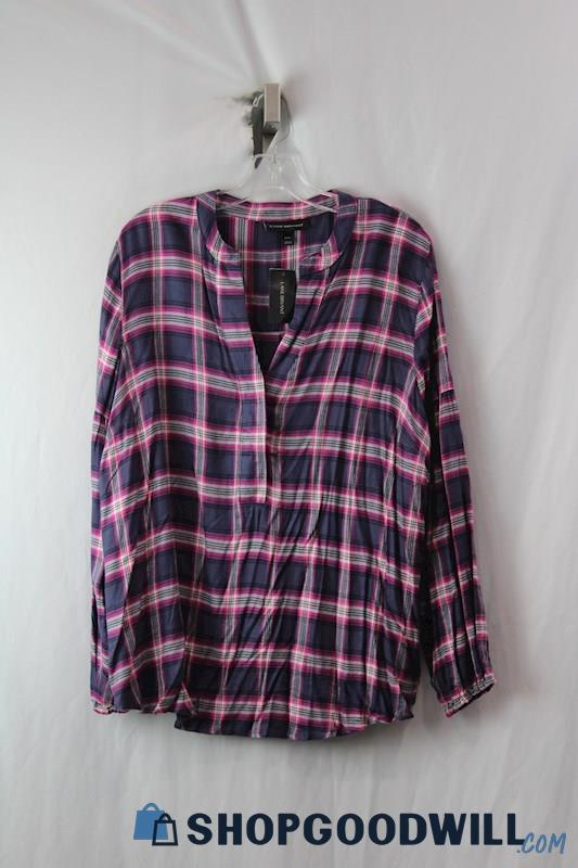 NWT Lane Bryant Women's Purple/Pink Plaid 1/2 Button Flannel Shirt SZ 18/20