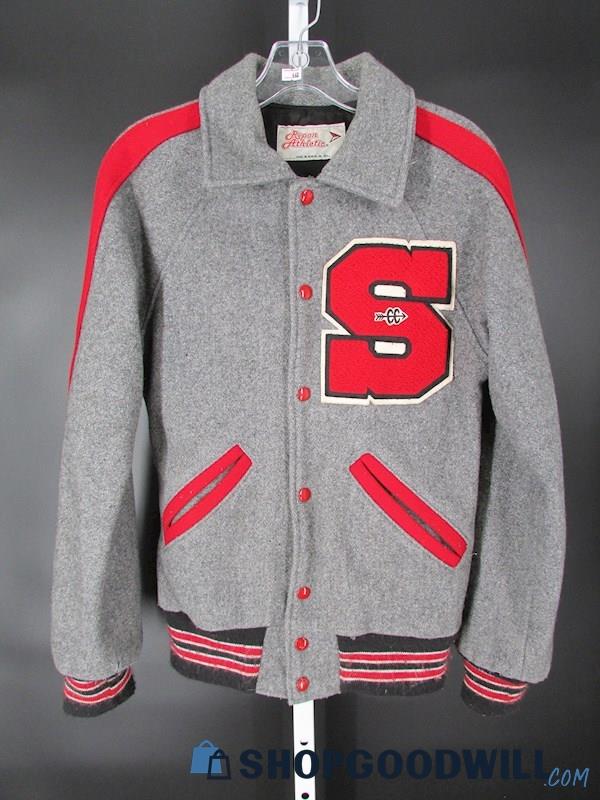 Ripon Athletics Stratford Knights Men's Vintage Grey/Red Varsity Jacket SZ M