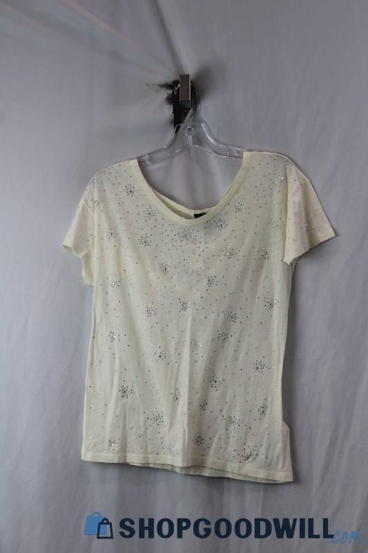 NWT J.Crew Women's Ivory Rhinestone Pattern SS T-Shirt SZ S