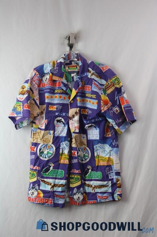 Banana Jerk Men's Purple Multicolor Button Up sz S