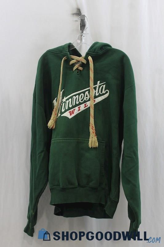 NHL MN Wild Mens Dark Green Laceup Hoodie Sz L