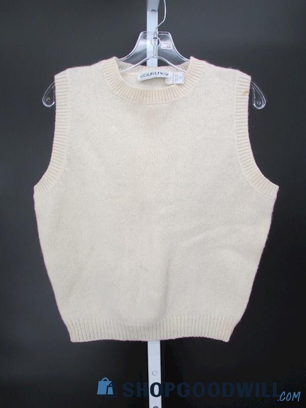 Courtney Women's Vintage Cream Knit Wool Sweater Vest SZ 40