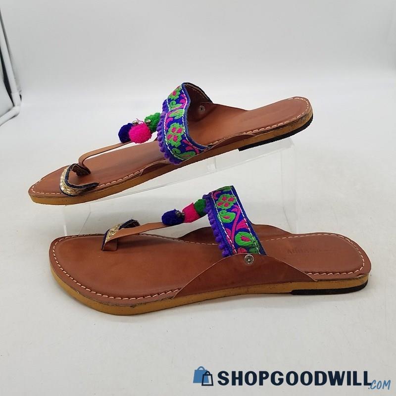 Stap Women's Embroidered Strap Brown/Purple Synthetic Thong Sandals Sz 11 