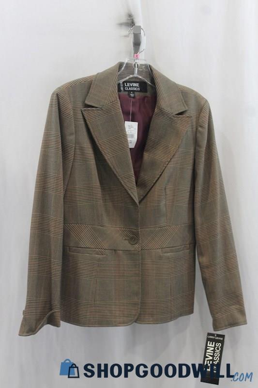 NWT Levine Classics Women's Brown Plaid Pattern Blazer SZ 6