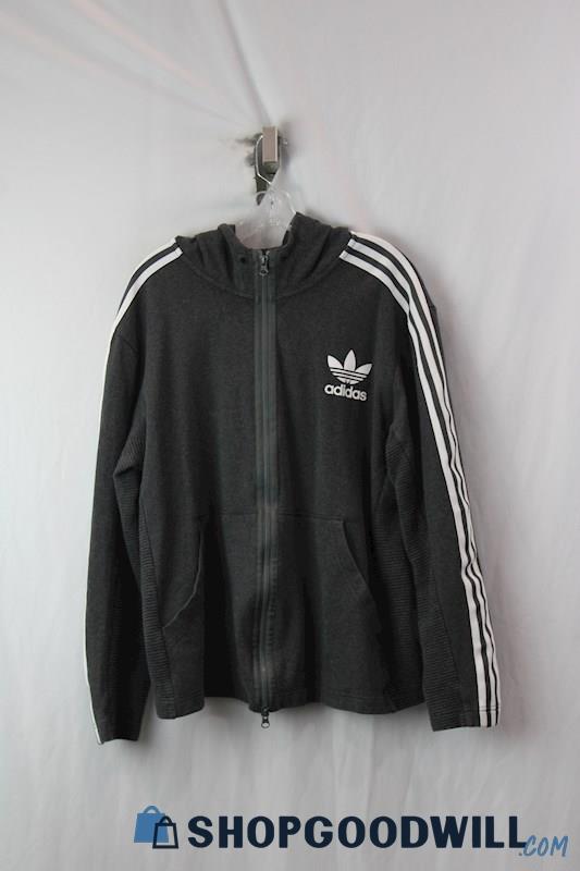 Adidas Men's Graphite Gray/White Striped Graphic Zip Up hoodie SZ XL