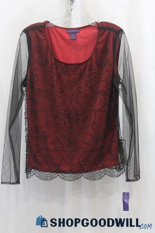 NWT Metaphor Women's Red/Black Beaded Blouse SZ XL