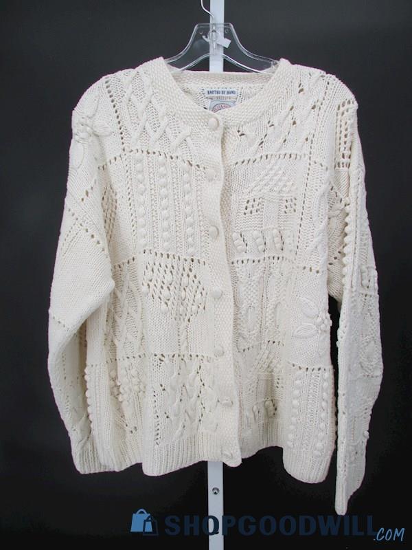 Cape Isle Knitters Women's Vintage Cream Hand Knit Cardigan Sweater SZ XL