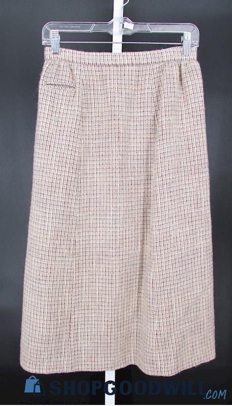 Latiffa Women's Vintage Tan/Multicolor Plaid Knit Straight Midi Skirt SZ S