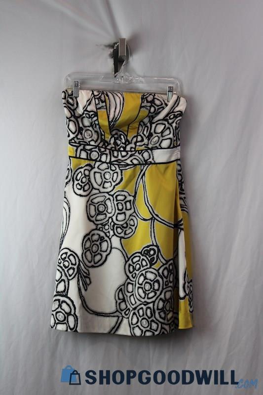 NWT The Limited Women's Yellow/Black Geo Pattern Strapless Dress SZ 6