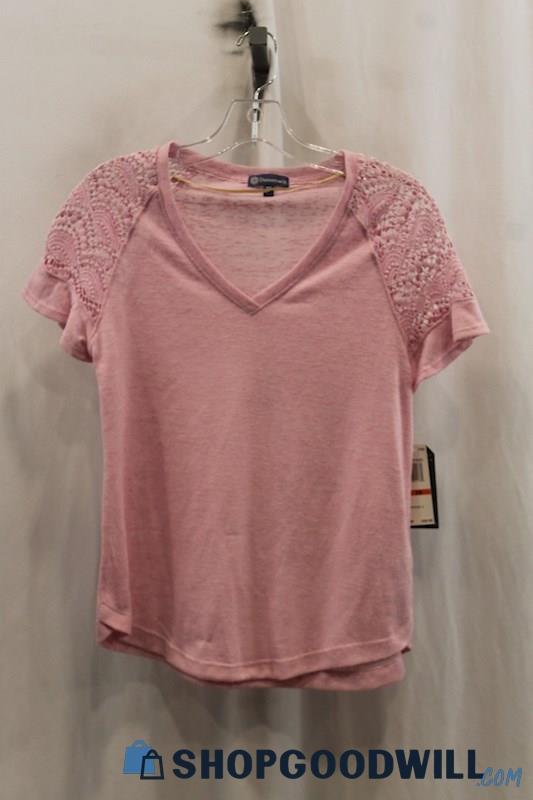 NWT Democracy Womens Heather Pink Knit Lace Shirt Sz XS