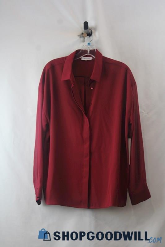 NWT Calvin Klein Women's Maroon Long Sleeve Button Up Dress Shirt sz L