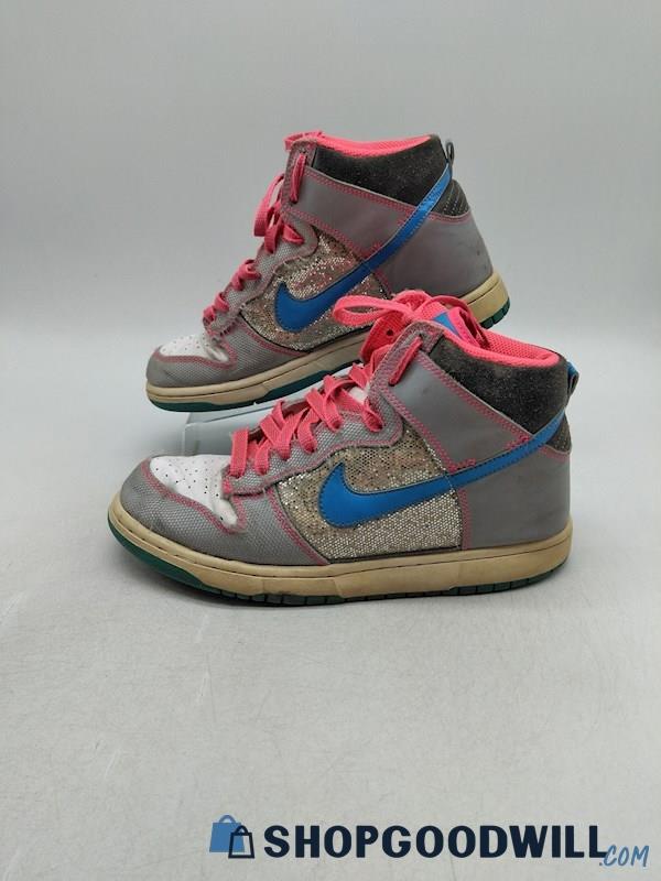 Nike Dunk 6.0 Women's Gray Sparkle/Pink/Blue High Athletic Shoes SZ 9