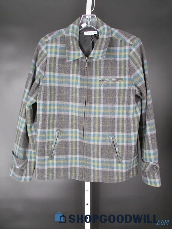 Pendleton Women's Grey/Blue Plaid Full Zip Wool Jacket SZ M