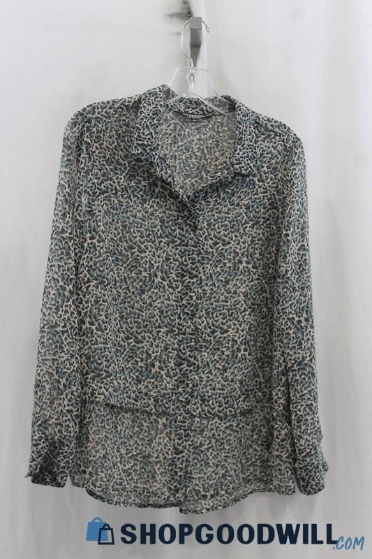 Liverpool Womens Tan/Gray Pattern Button Up Shirt Sz M