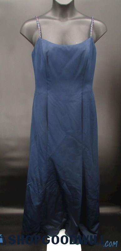 Jordan Women's Navy Blue Beaded Strap Scoop Neck Full Length Formal Gown SZ 12