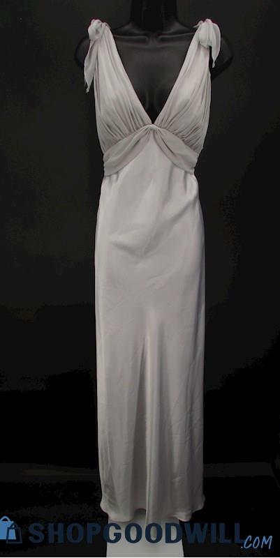 Bari Jay Women's Silver Empire Waist V Neck A Line Tie Detail Formal Gown SZ 10