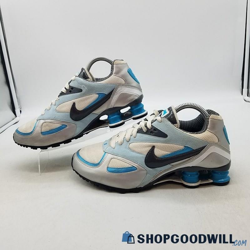 Nike Women's Shox Heritage White/Blue Synthetic Sneakers Sz 8.5