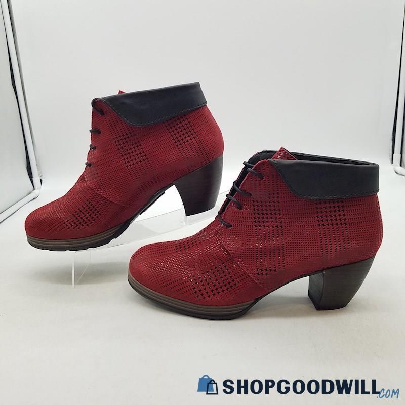 Wolky Women's Jacquerie Lace Up Red Leather Block Heel Booties Sz 10-10.5 Eu 41