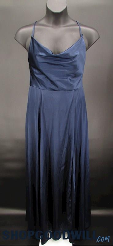 Galina Signature Women's Navy Blue Cowl Neck Full Length Formal Gown SZ 12