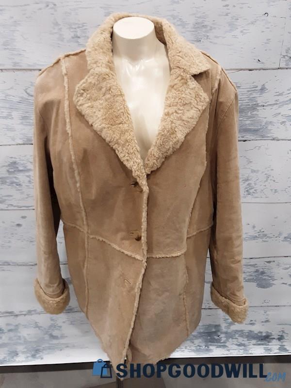 Ouibrook Woman Tan Leather Coat - Size 1X (16-18)