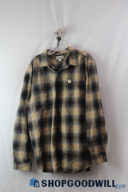 Carhartt Men's Brown/Black Button Up Shirt sz L