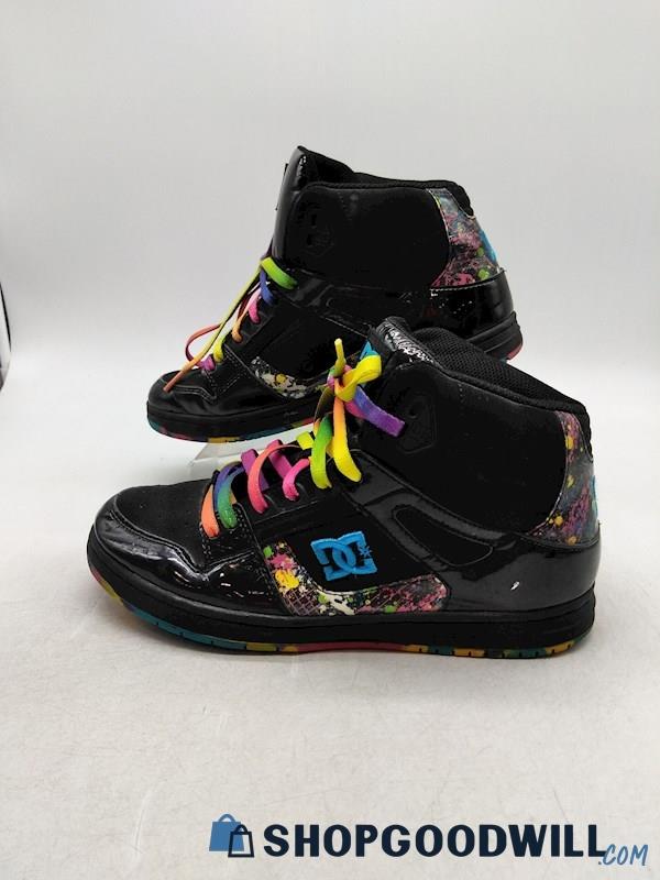 DC SHOES Women's Black Paint Splatter Rebound High SE Sneakers SZ 10