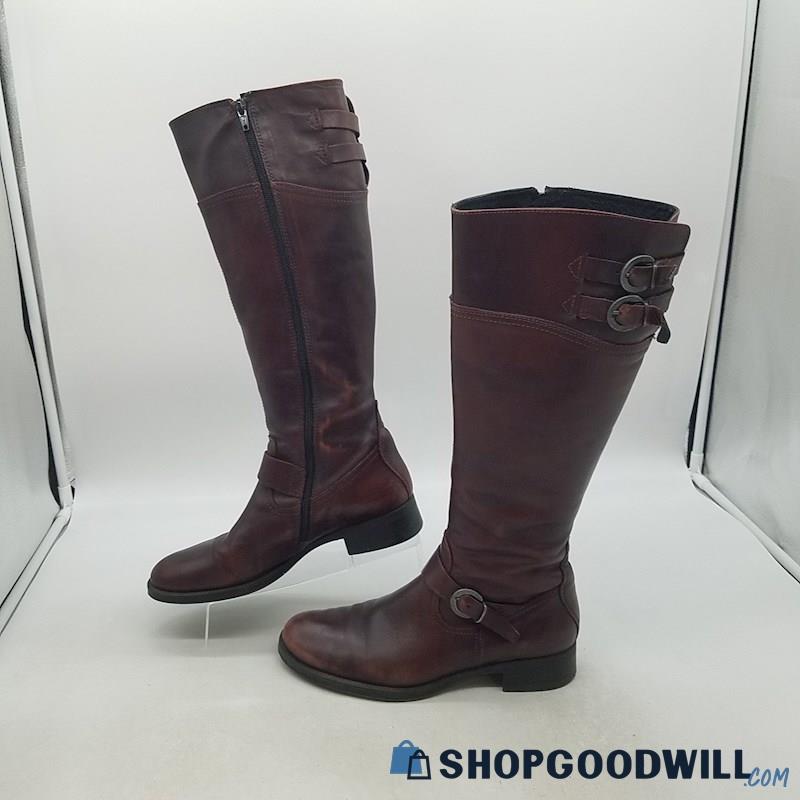 Aldo Women's Burgundy Leather Tall Riding Boots Sz 8-8.5 Eu 39