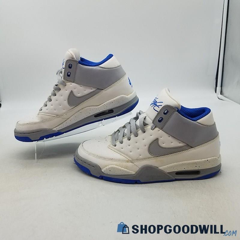 Nike Men's Air Flight Classic Leather White/Gray/Blue Leather Sneakers Sz 7.5