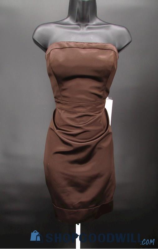 Badgley Mischka Women's Brown Metallic Straight Across Strapless Mini Gown SZ 10