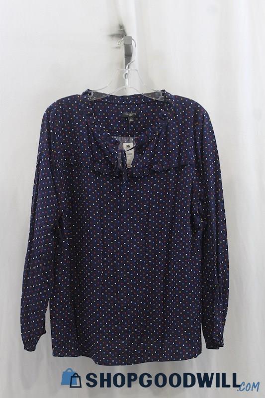 NWT Talbots Womens Navy Polkadot Blouse Sz PL