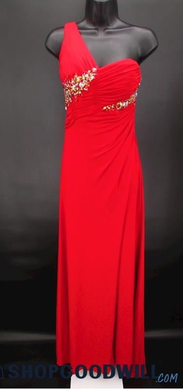 Disney Forever Enchanted Women's Red Rhinestone One Shoulder Formal Gown SZ 2