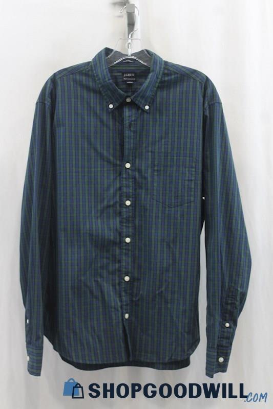 NWT J.Crew Mens Blue/Green Gingham Dress Shirt Sz XL