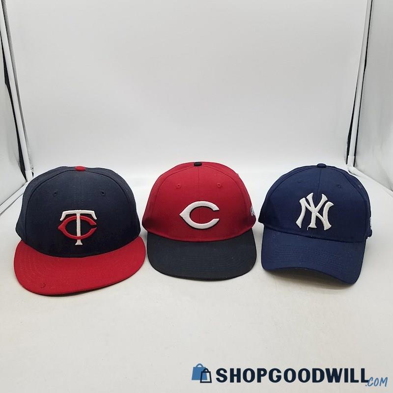 Lot of 3 MLB MN Twins, Cincinnati Reds, NY Yankees, New Era, OC Sports Hats