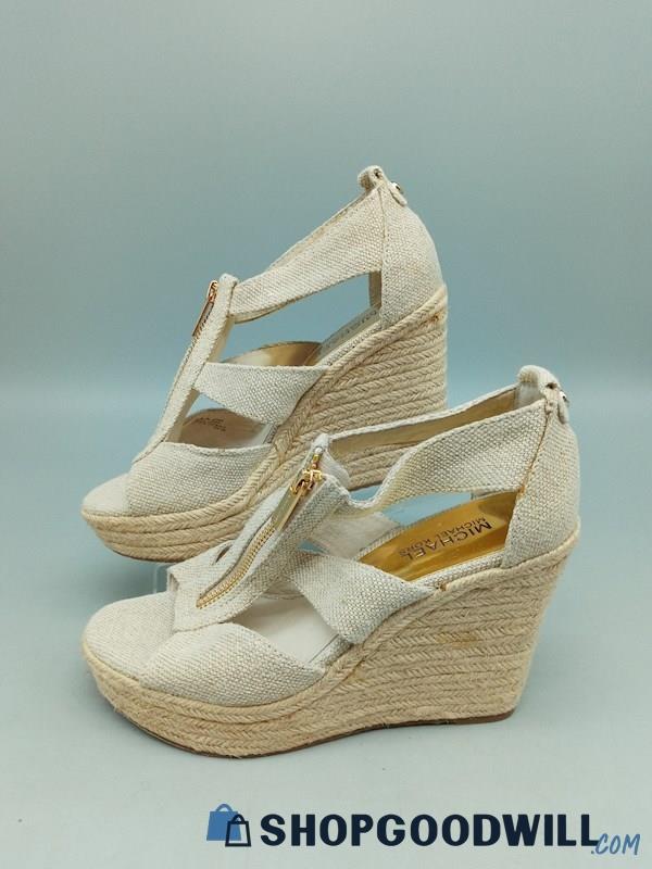 Michael Kors Women's Beige Cage Espadrille Wedge Heels SZ 7