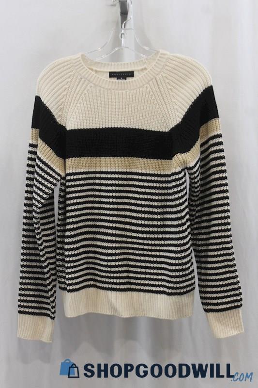 Sanctuary Women's Beige/Black Stripes Knit Pullover Sweater SZ M