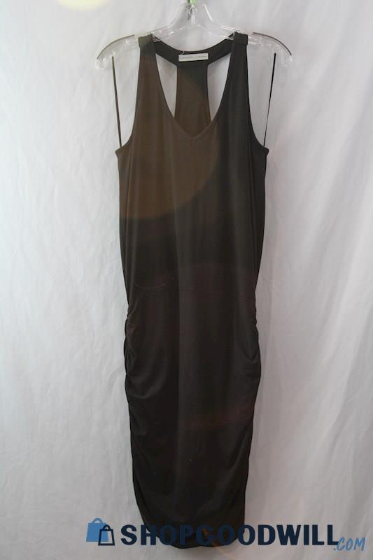 Athleta Women's Black Jersey Knit Side Ruched Built-In Bra Dress sz L