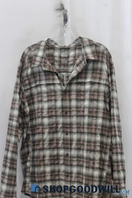 REI Men's Brown/White Plaid Button Up Shirt SZ L