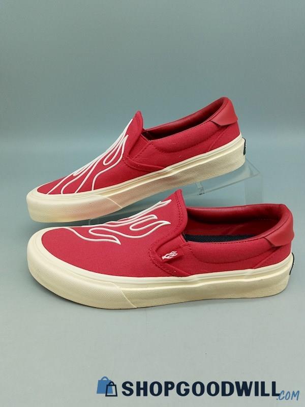 Straye Men's Red & White Flame Slip On Casual Sneakers SZ 8.5