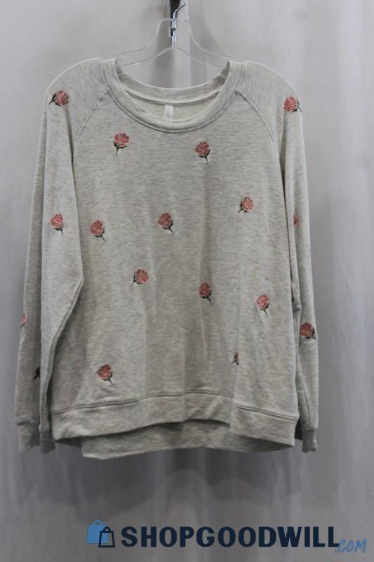 NWT Tahari Women's Heather Gray/Pink Rose Print Sweater SZ L