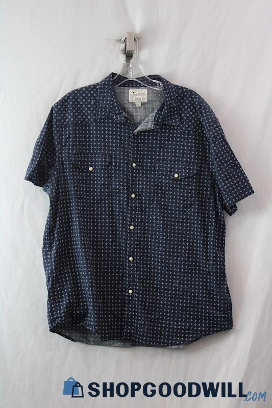 Lucky Brand Men's Navy Geo Pattern Short Sleeve Snap Button Up sz XL