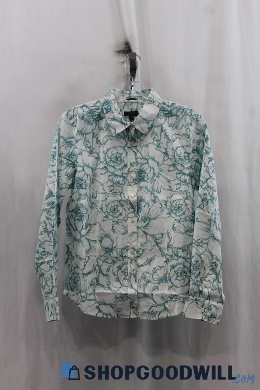 NWT Talbots Women's White/Green Floral Print Button Up Shirt SZ 10P