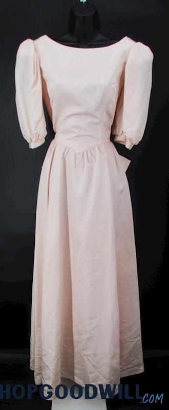 Jessica McClintock Women's Vtg Lt Pink Puff Sleeves A-Line Formal Dress SZ 9/10