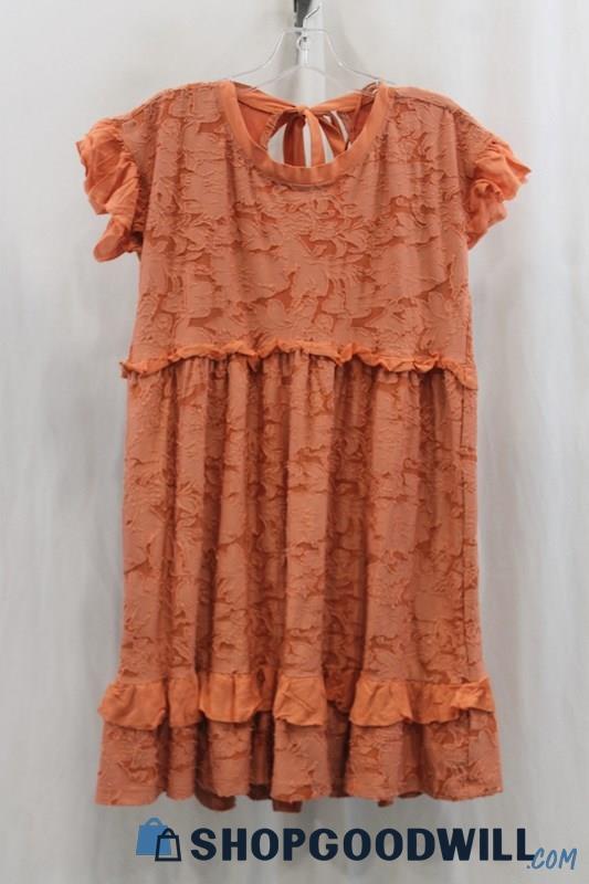 NWT Anthropologie Womens Burnt Orange Pattern Tie Back T-Shirt Dress Sz XS