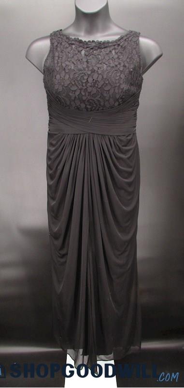 David's Bridal Women's Black Lace Illusion High Neck Pleated Column Gown SZ 14