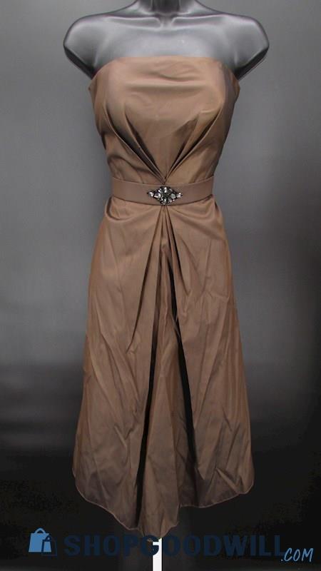 Bari Jay Women's Brown Metallic Straight Across Strapless Mini Formal Gown SZ 10