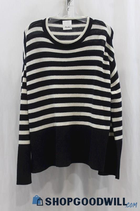 Allude Women's Midnight Navy/White Stripes Knit Pullover Sweater SZ S