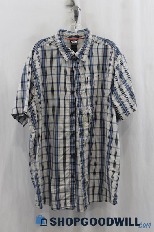 The North Face Men's Gray/Blue Plaid Button Up Shirt SZ 2XL